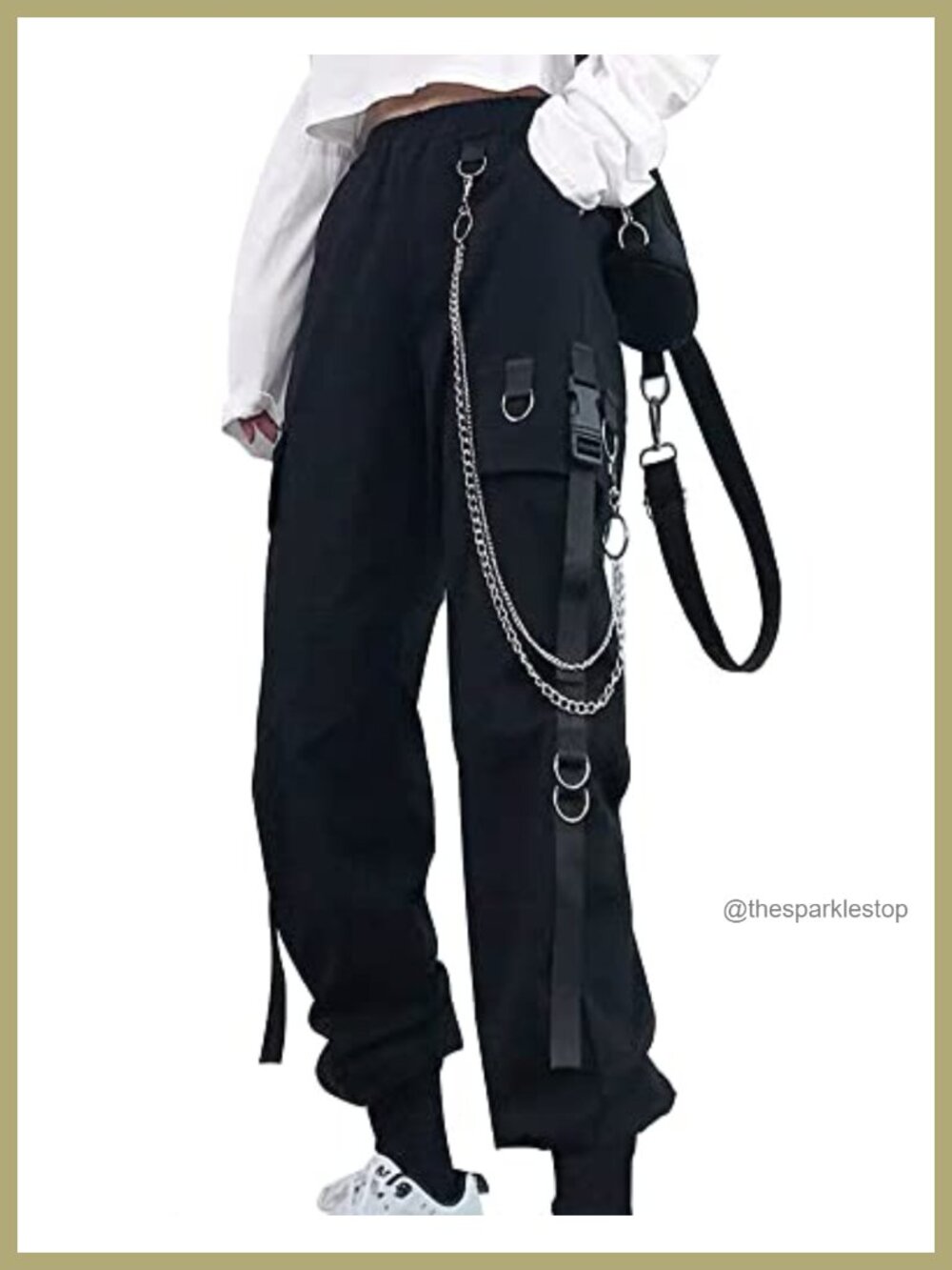 High Waisted Baggy Cargo Pants with Chain Pockets Y2K Gothic Techwear